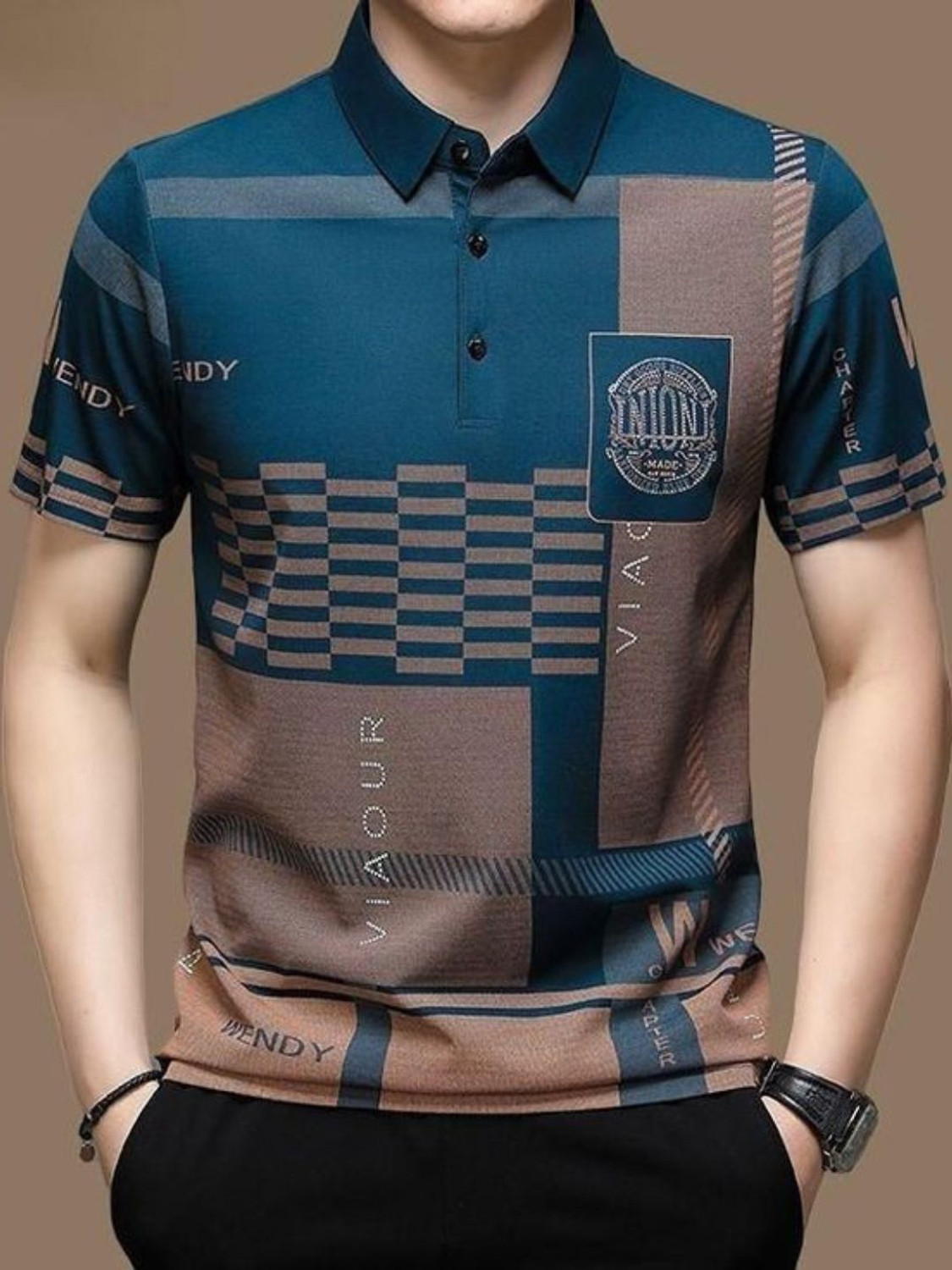 Image of KRSTITCH Printed Men Polo Neck Blue T-Shirt