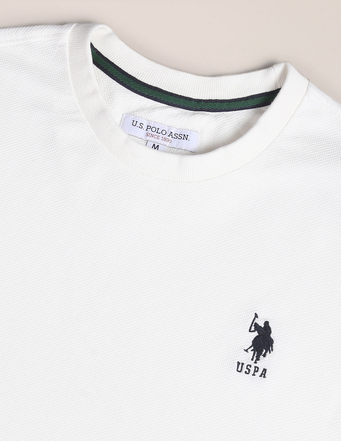 Image of U.S. POLO ASSN. Striped Men Round Neck White T-Shirt