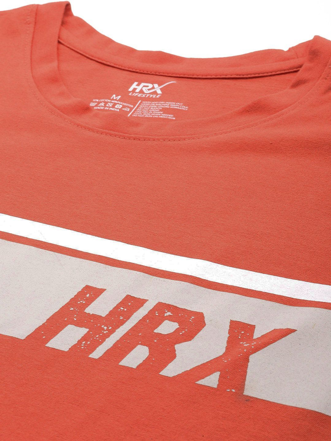 Image of HRX by Hrithik Roshan Printed Men Round Neck Orange T-Shirt