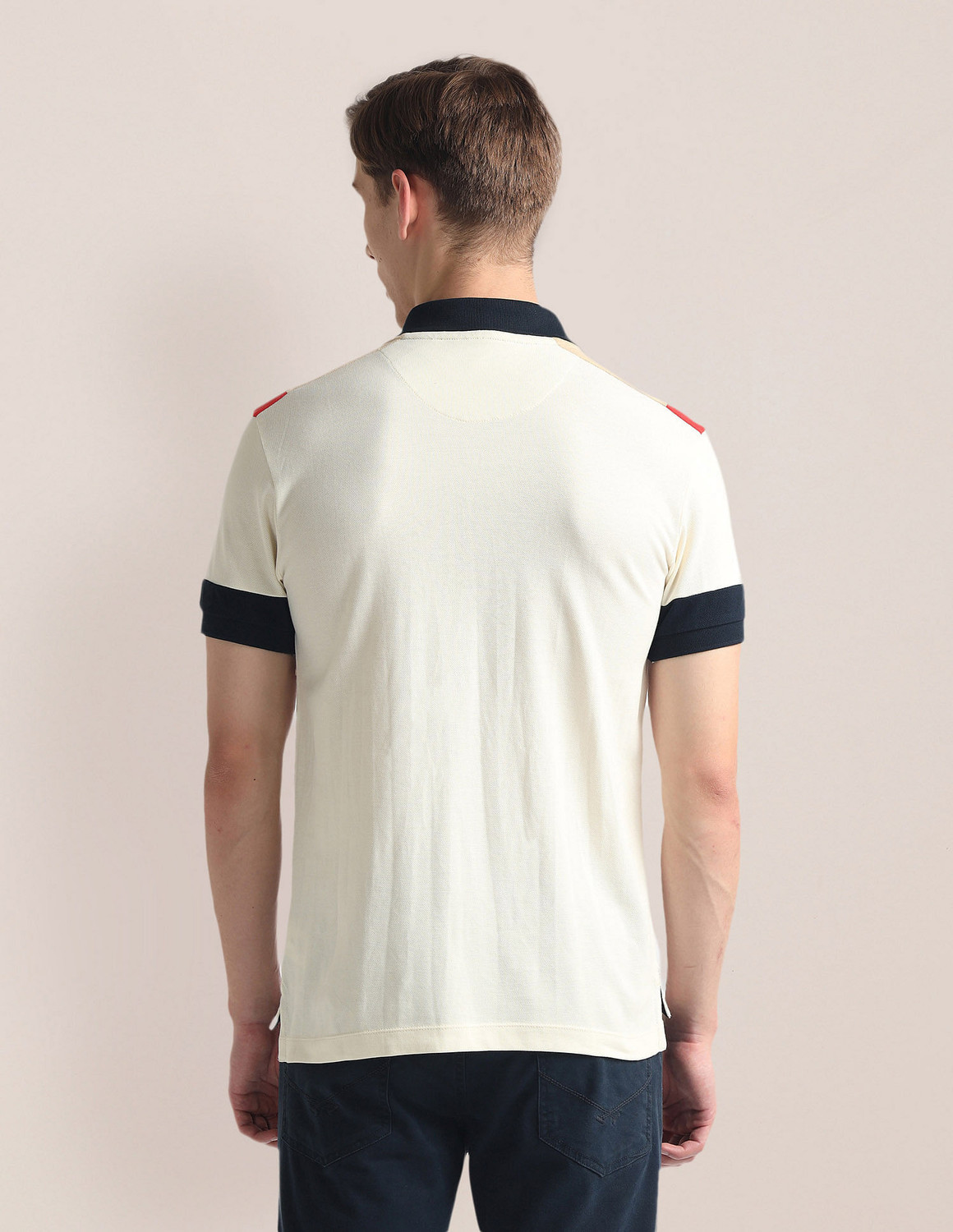 Image of U.S. POLO ASSN. Colorblock Men Polo Neck Beige T-Shirt