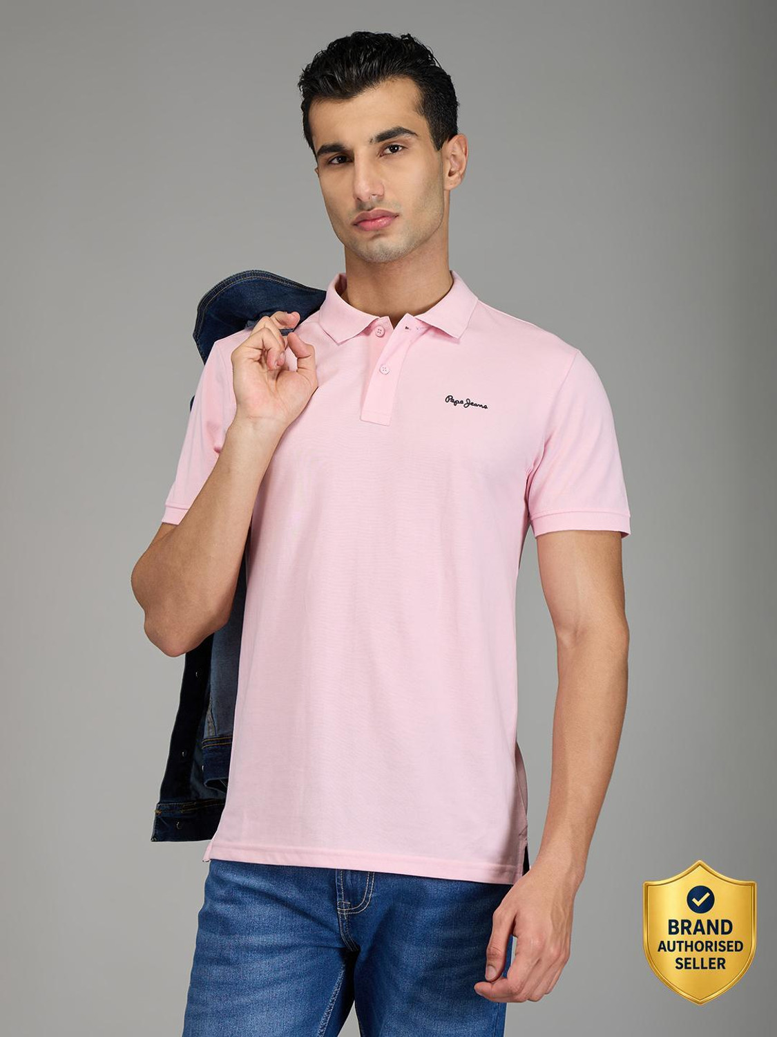 Image of Pepe Jeans Solid Men Polo Neck Pink T-Shirt