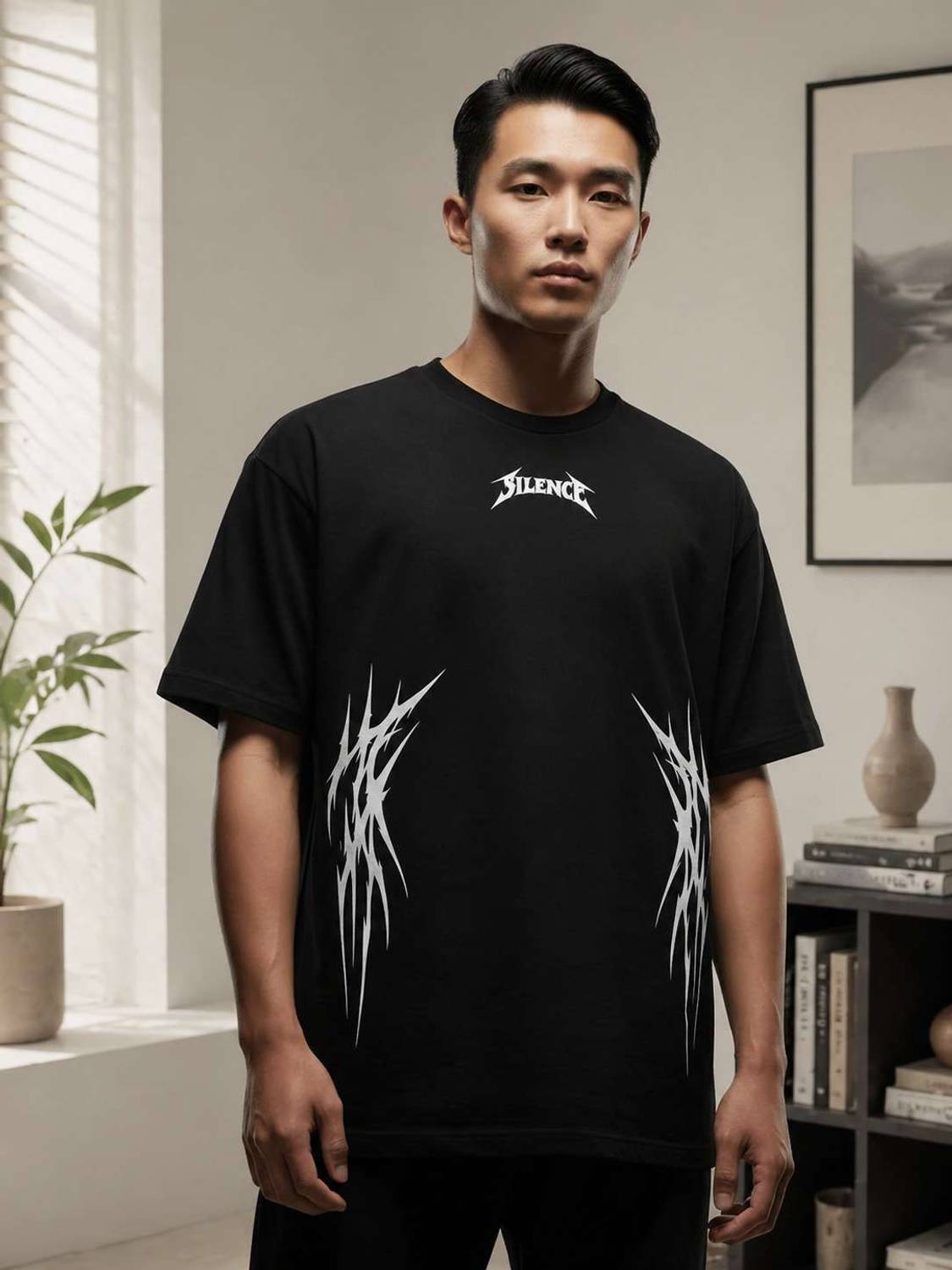 MK Digital Men Printed Round Neck Cotton Blend Black T-Shirt