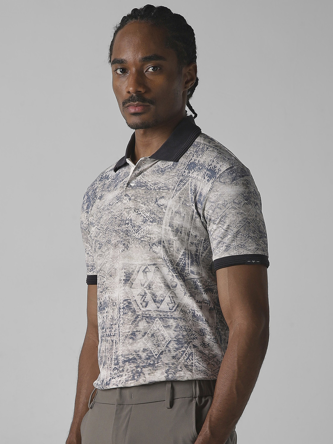 Image of MUFTI Printed Men Polo Neck Beige T-Shirt