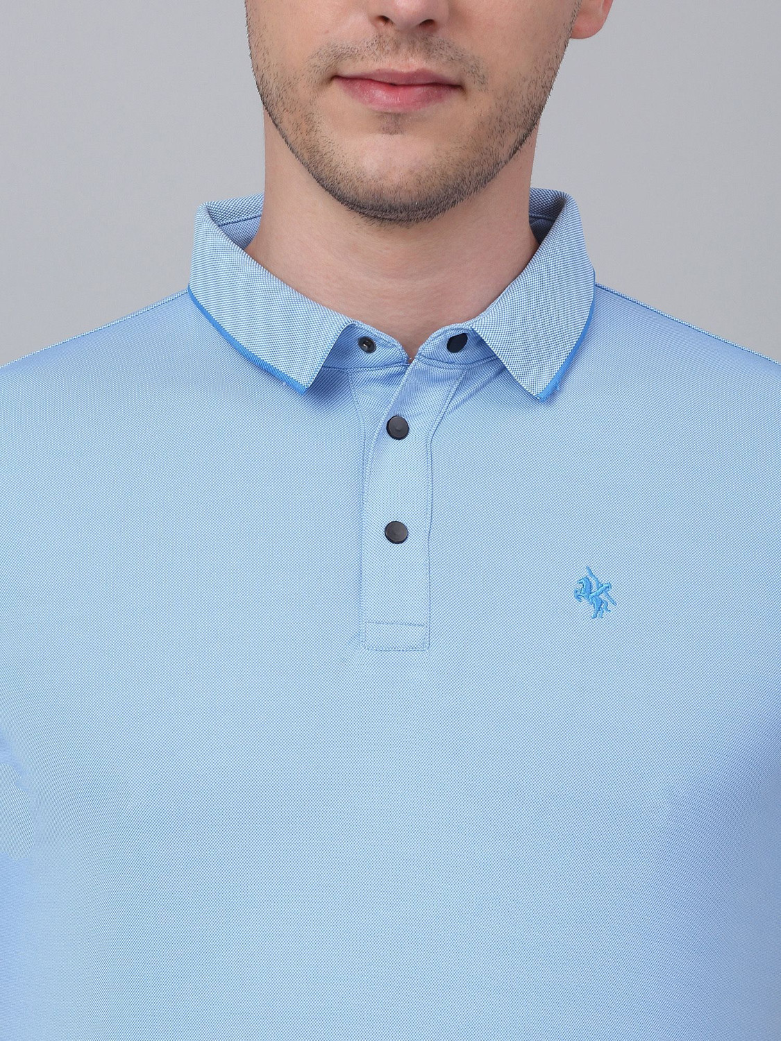 Image of CANTABIL Solid Men Polo Neck Blue T-Shirt