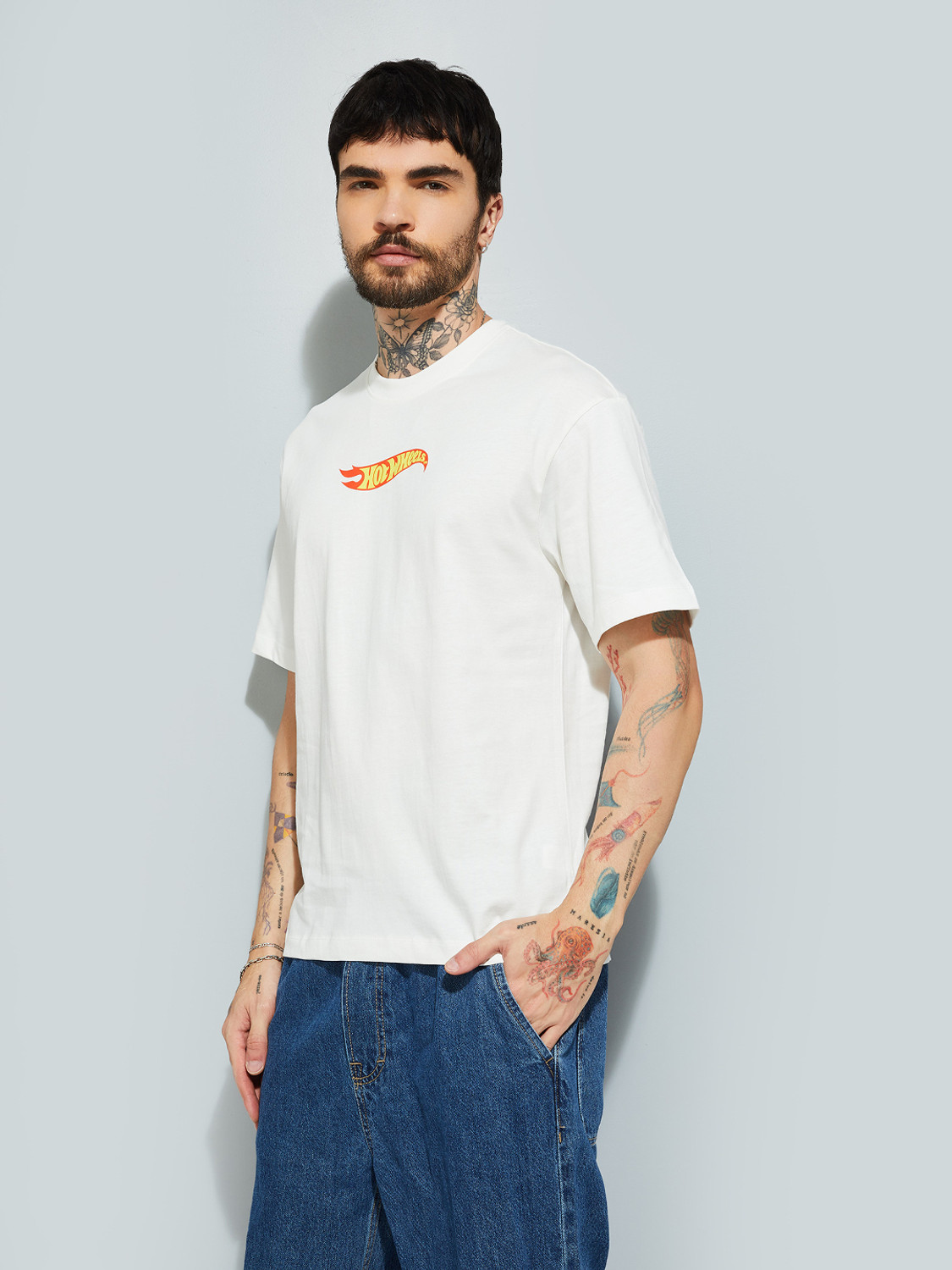 Image of MAX Printed Men Round Neck White T-Shirt
