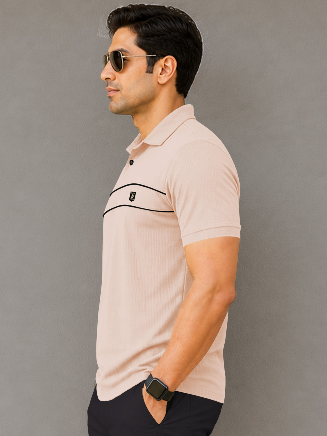 Image of VeBNoR Solid Men Polo Neck Beige T-Shirt