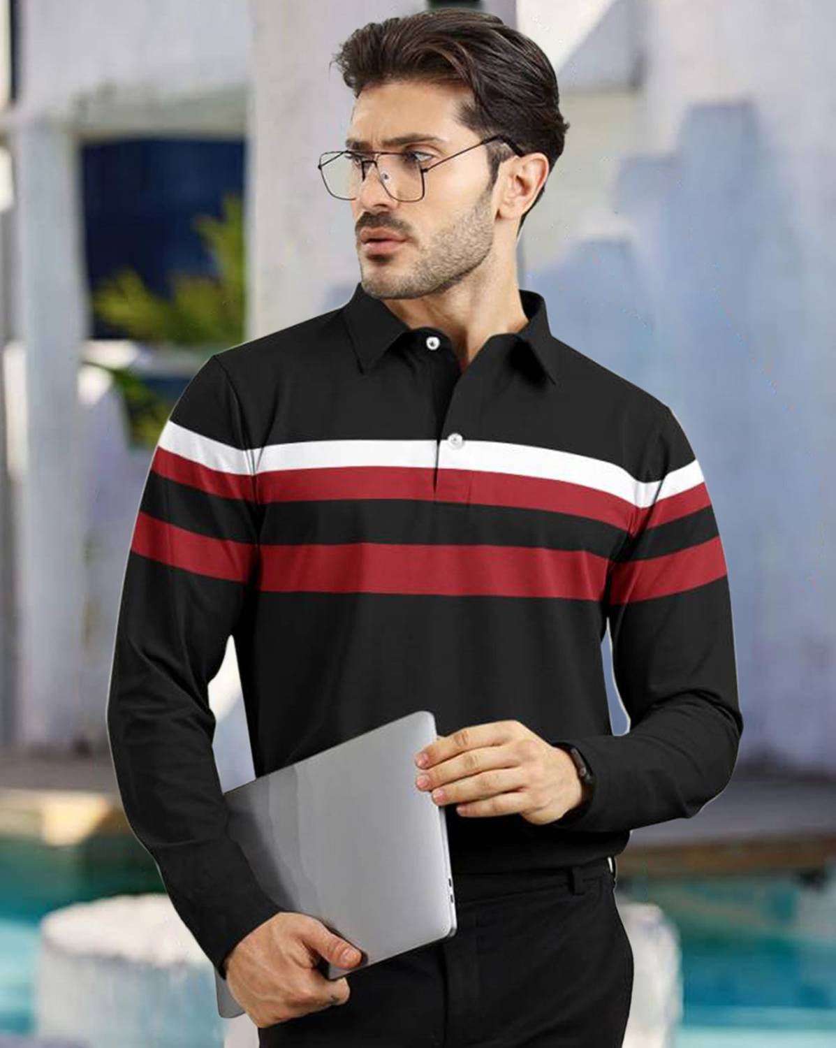 AOOSH Colorblock Men Polo Neck Black, Red T-Shirt