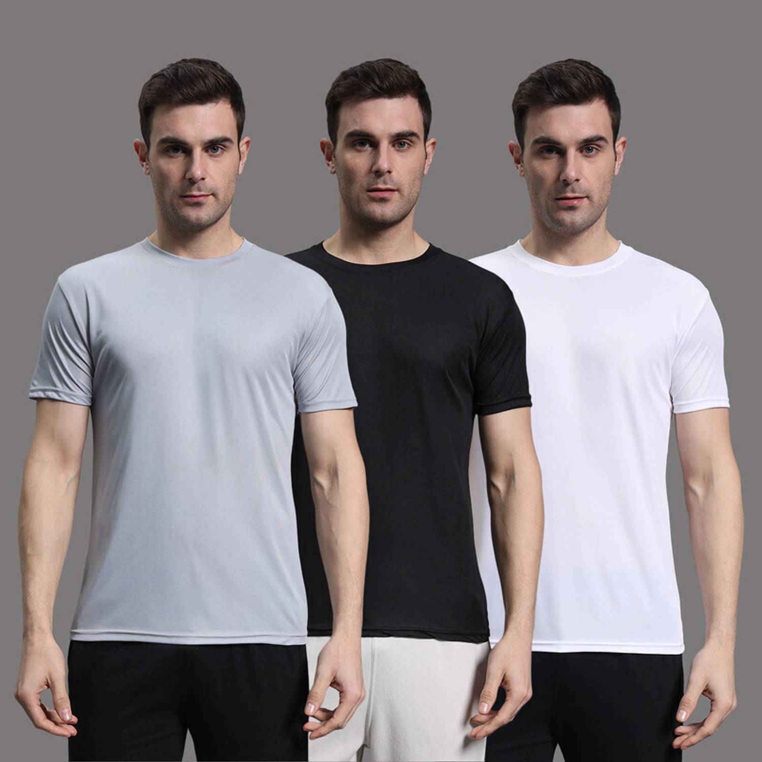 InkTees Pack of 3 Men Solid Round Neck Polyester Multicolor T-Shi