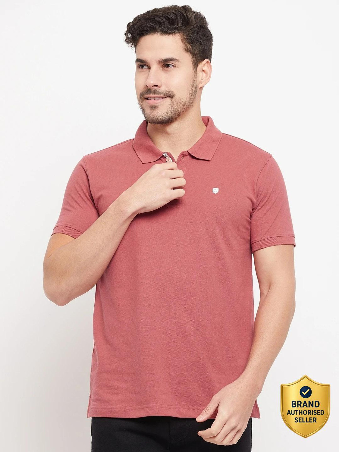 CANTABIL Solid Men Polo Neck Pink T-Shirt