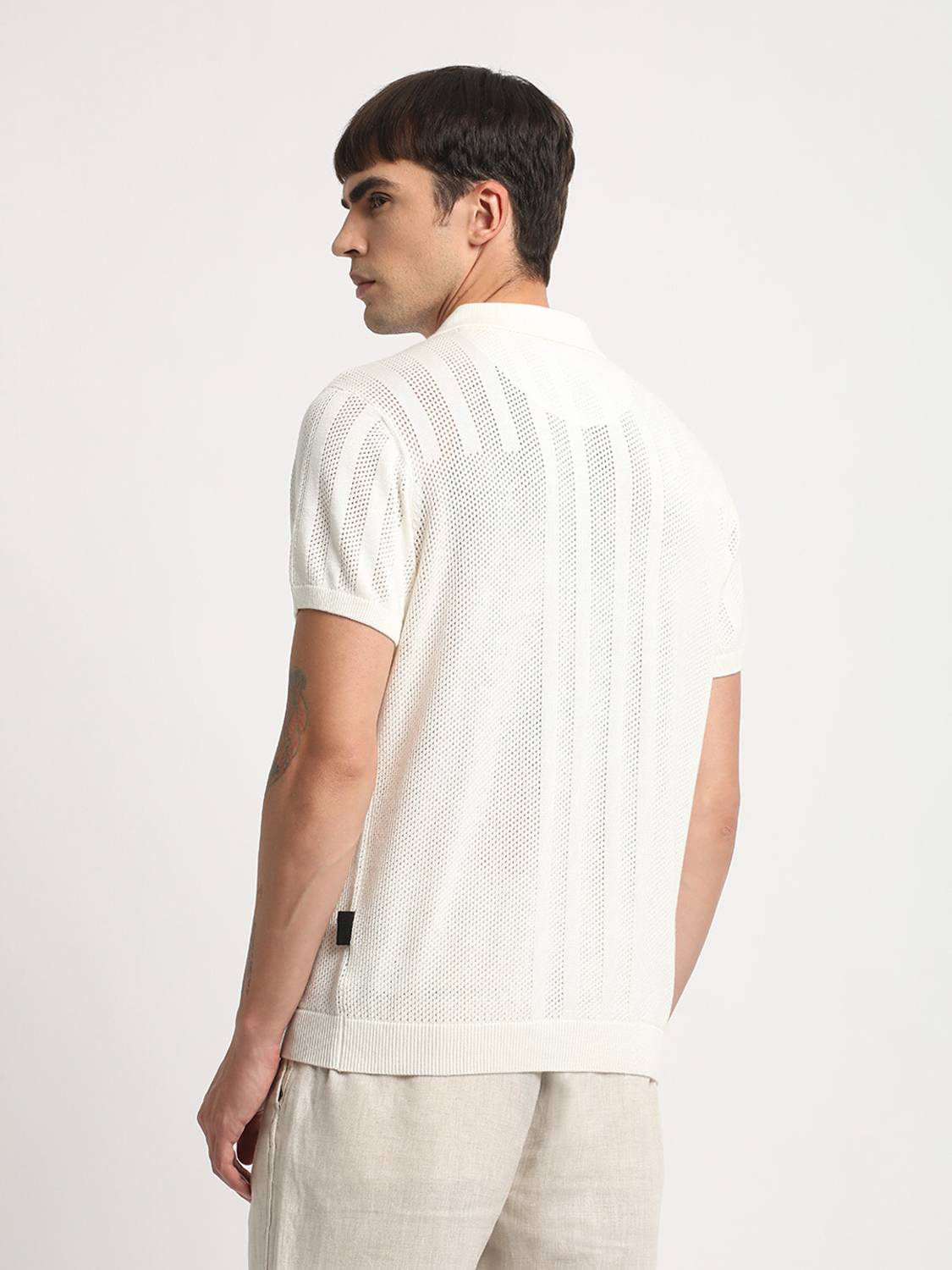 THE BEAR HOUSE Men Polo Neck White T-Shirt - Image 3