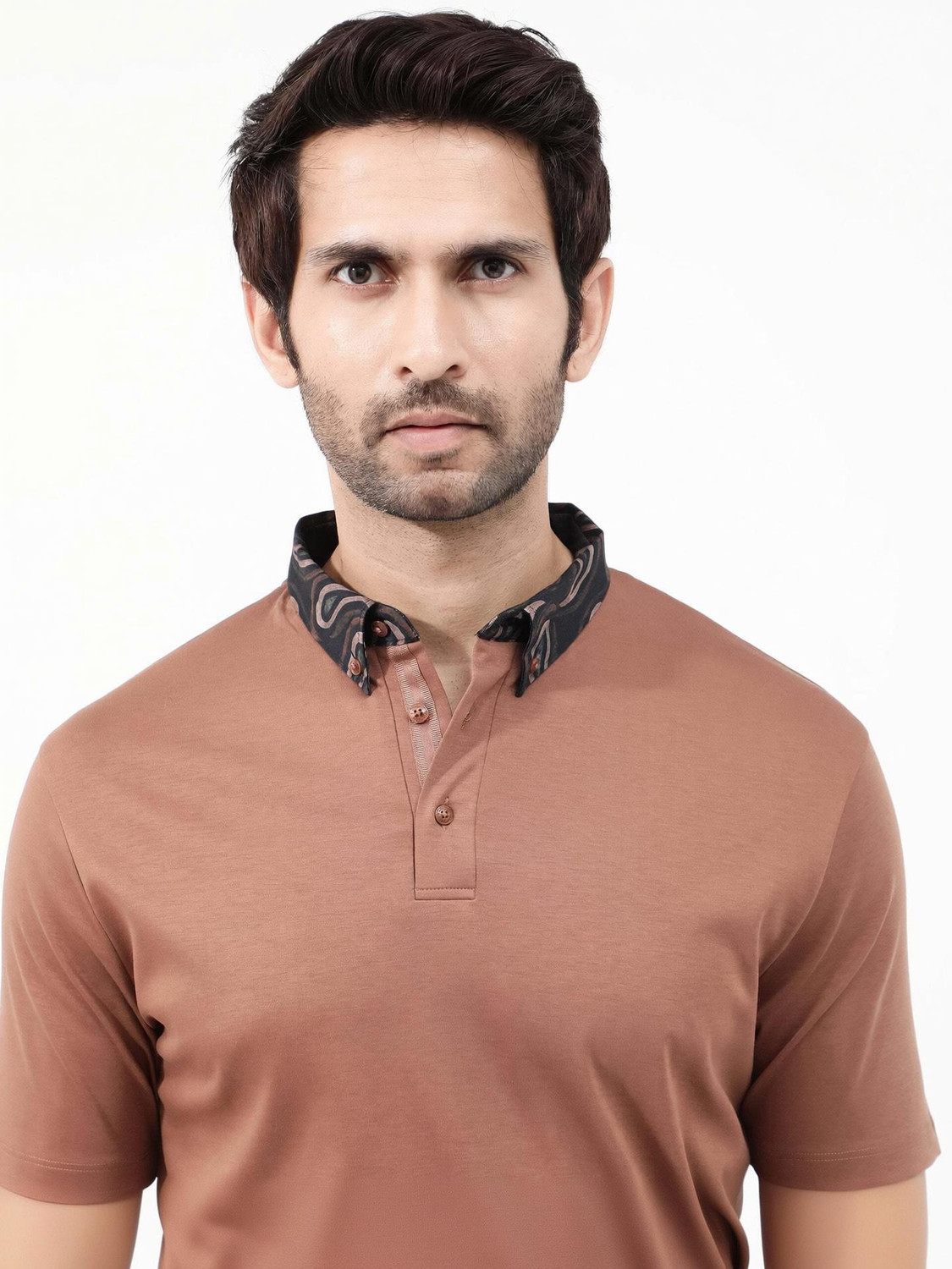 Image of RARE RABBIT Solid Men Polo Neck Brown T-Shirt