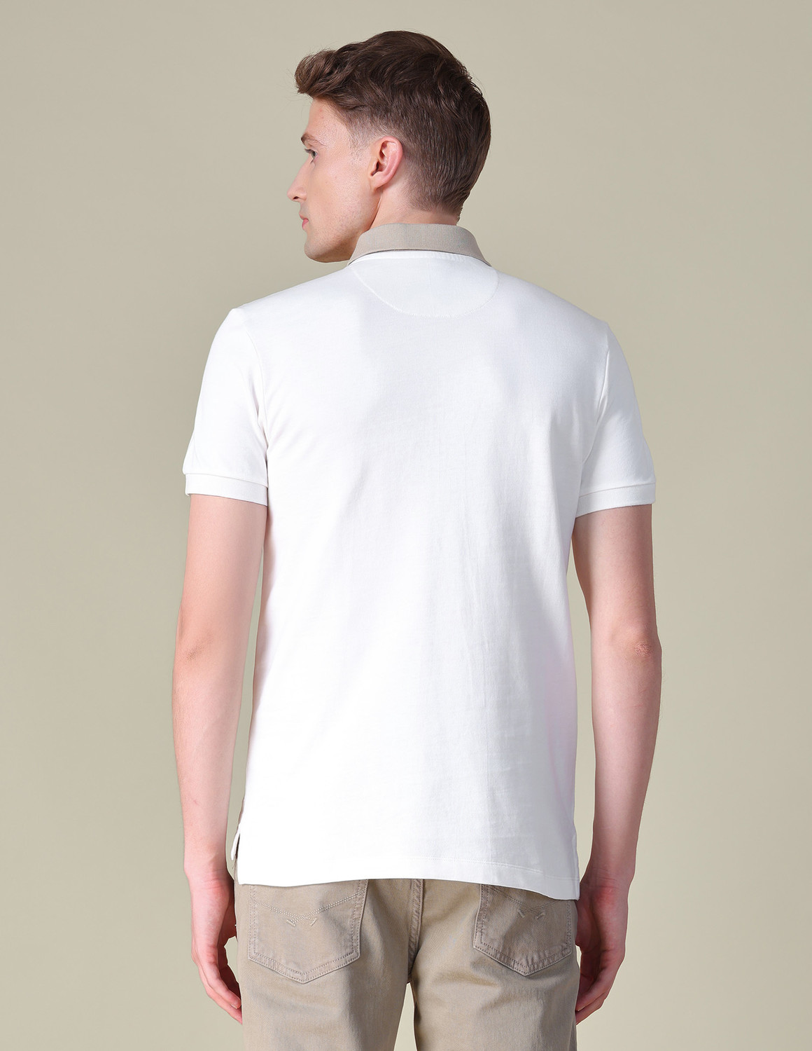 Image of U.S. Polo Assn. Denim Co. Solid Men Polo Neck White T-Shirt