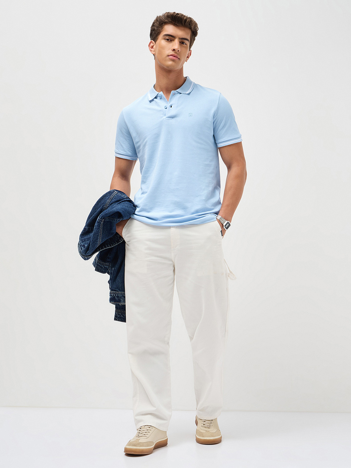 Image of Urbano Fashion Solid Men Polo Neck Grey T-Shirt