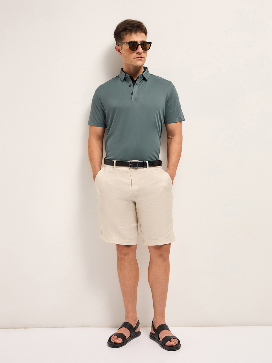 Image of THE BEAR HOUSE Solid Men Polo Neck Dark Green T-Shirt