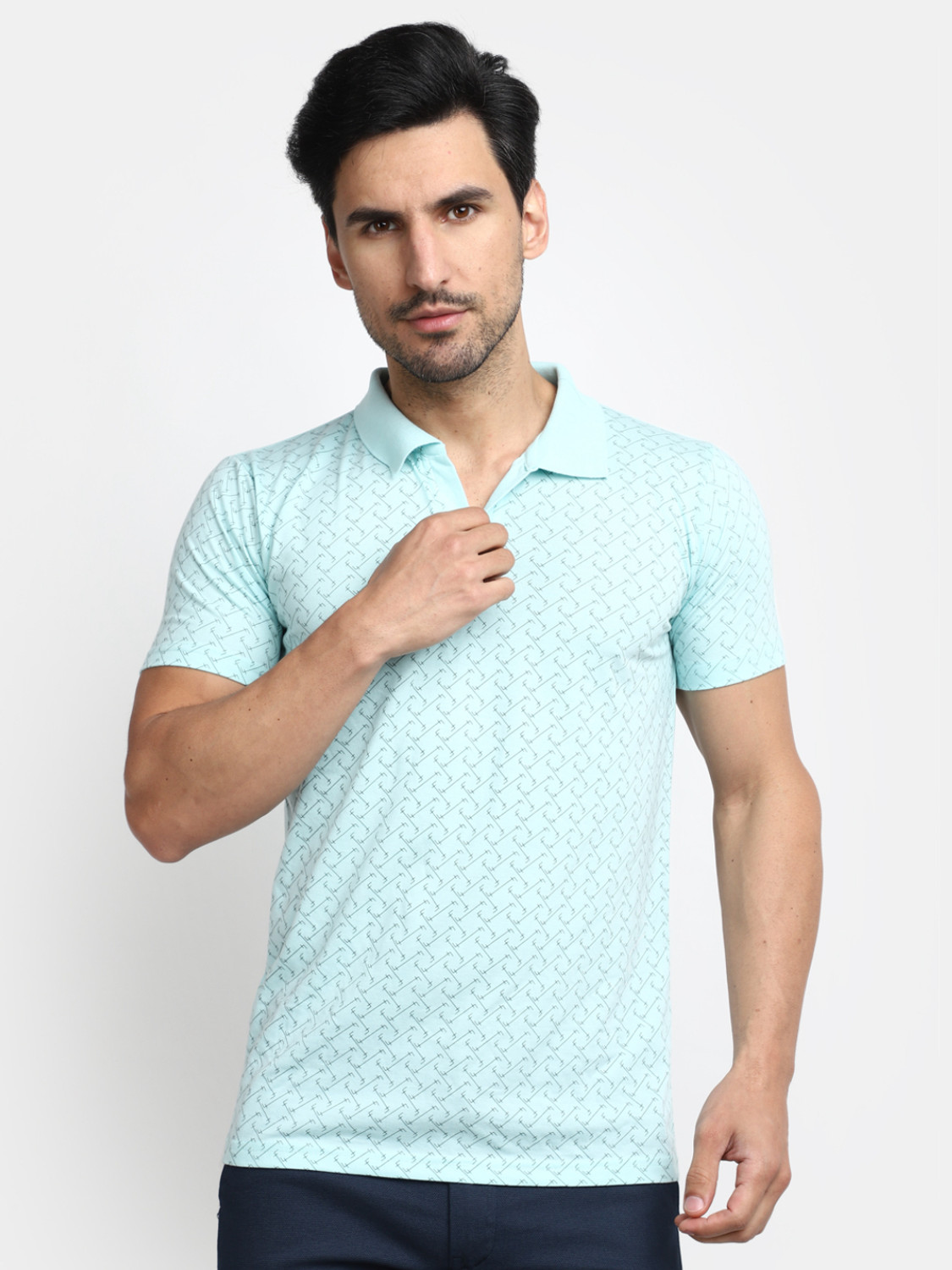 Image of V-MART Printed Men Polo Neck Light Green T-Shirt