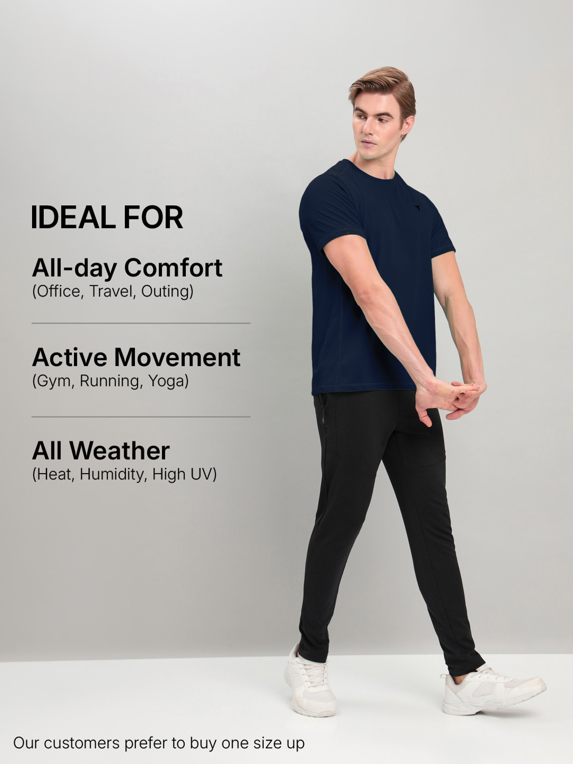 Image of TECHNOSPORT Solid Men Round Neck Navy Blue T-Shirt