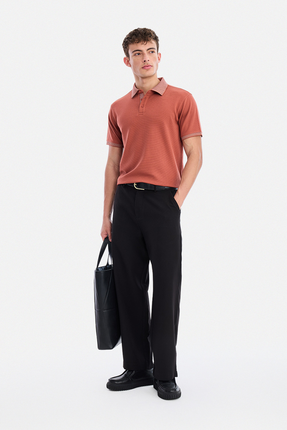 Image of Snitch Self Design Men Polo Neck Orange T-Shirt