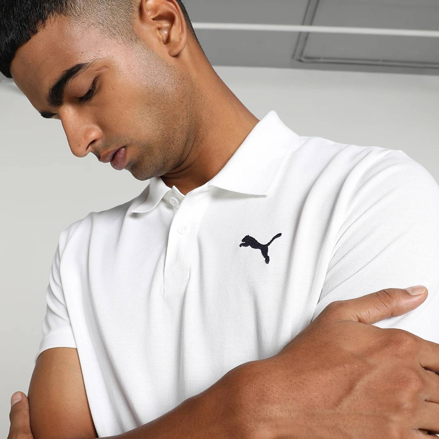 PUMA Men White Polo Neck T-Shirt - Image 3