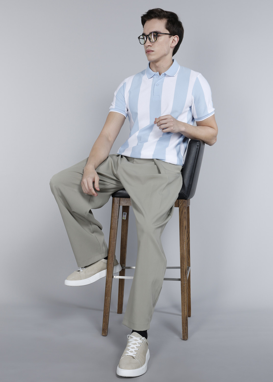 Image of KILLER Men Striped Polo Neck Polyester Light Blue T-Shirt