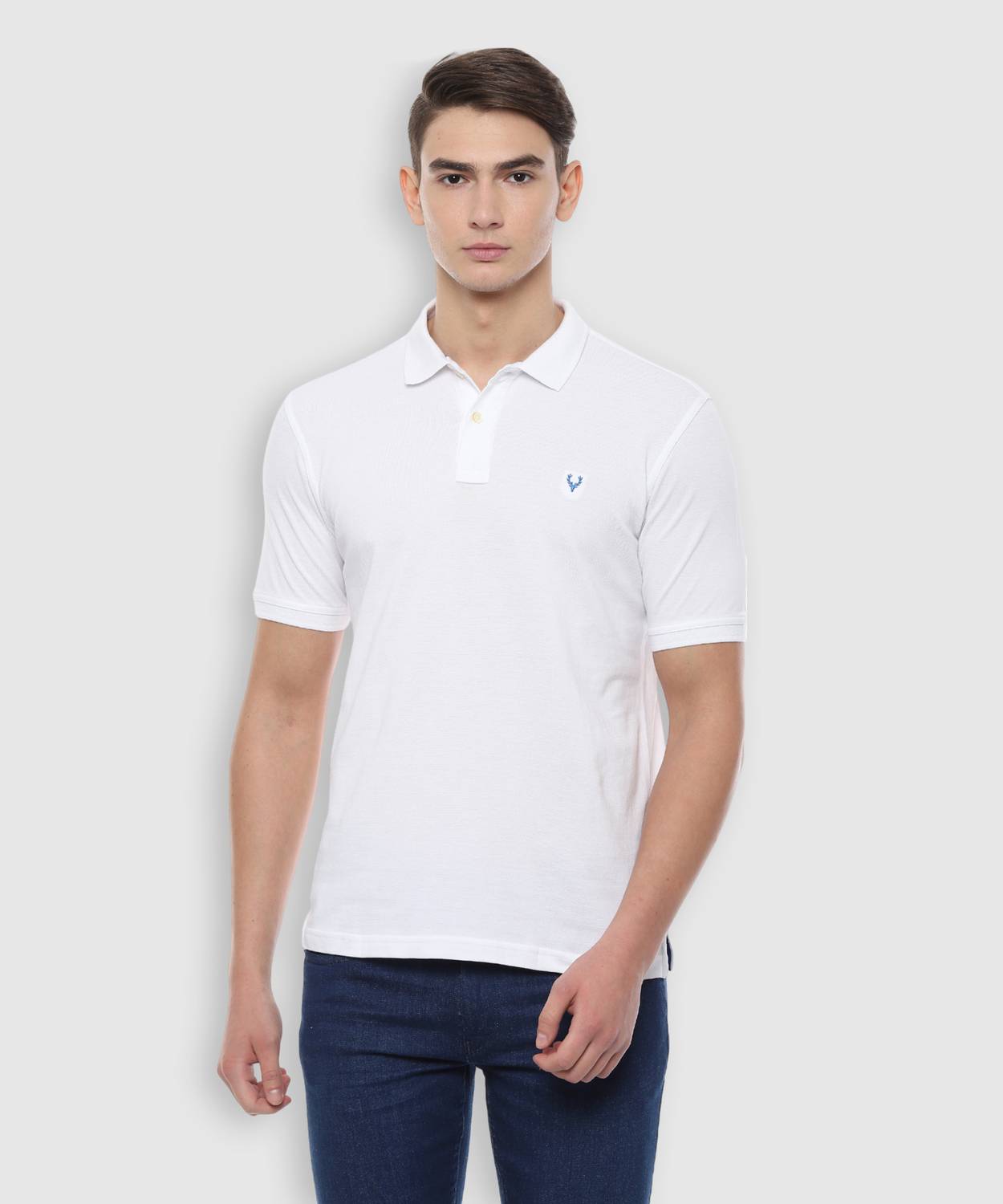 Allen Solly Men Solid Polo Neck Cotton Blend White T-Shirt