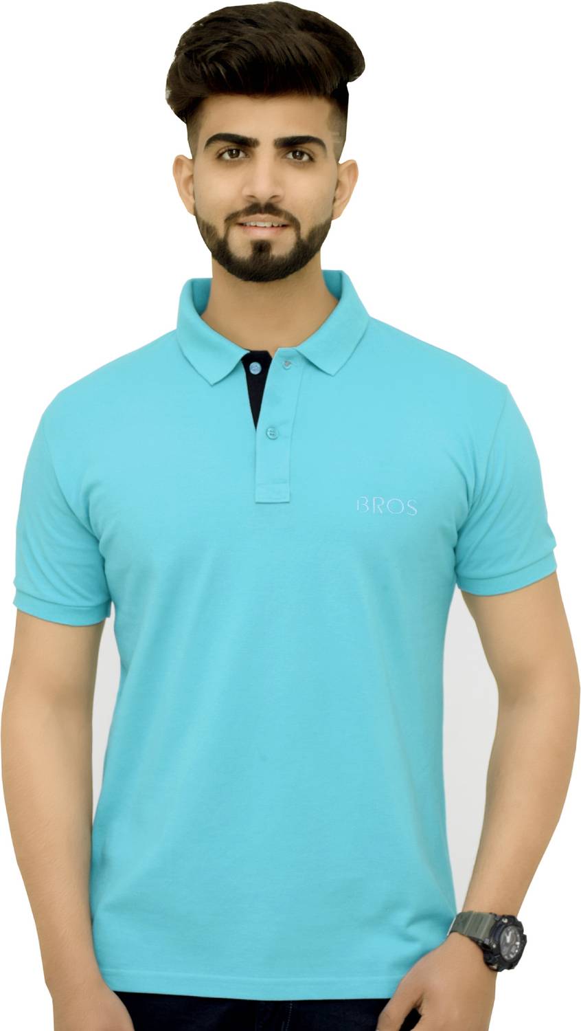 3BROS Men Solid Polo Neck Cotton Blend (220 gsm) Green T-Shirt