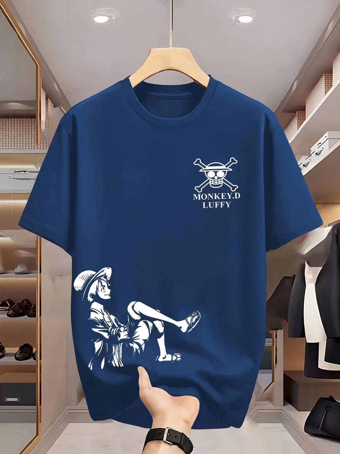 EyeBuck Printed Men Round Neck Navy Blue T-Shirt