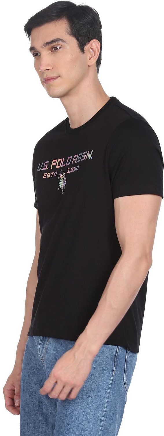 Image of U.S. POLO ASSN. Typography Men Round Neck Black T-Shirt