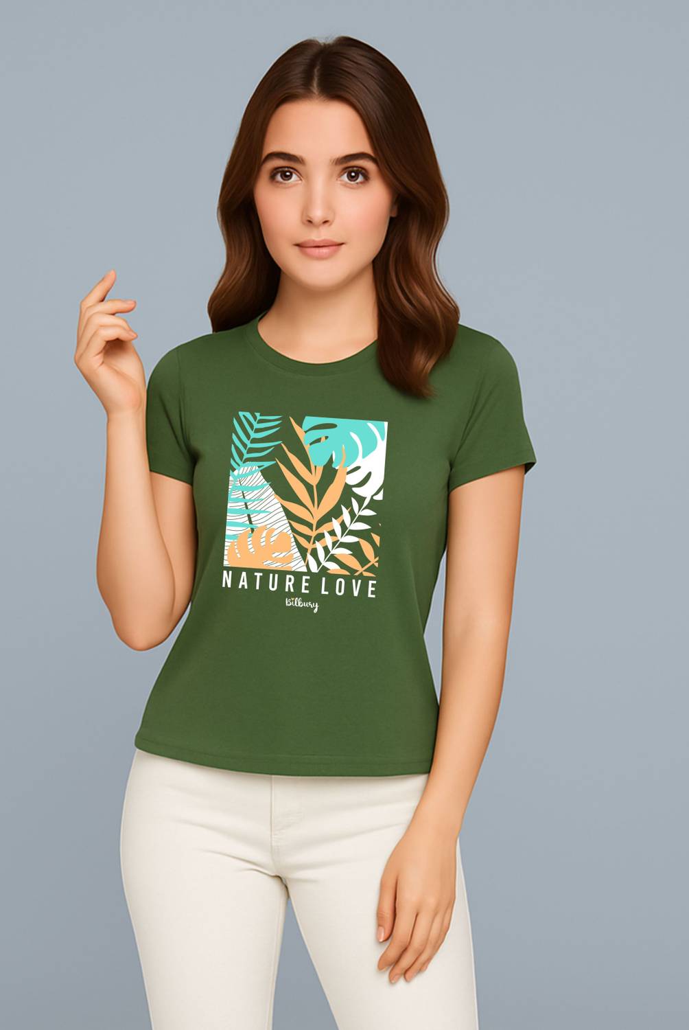 BILBURY Printed Women Round Neck Green T-Shirt