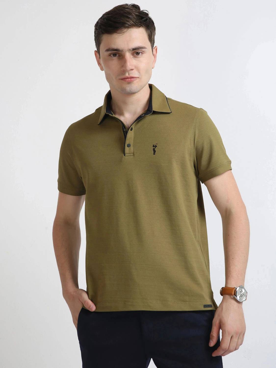 Stellers Men Solid Polo Neck Cotton Blend Multicolor T-Shirt