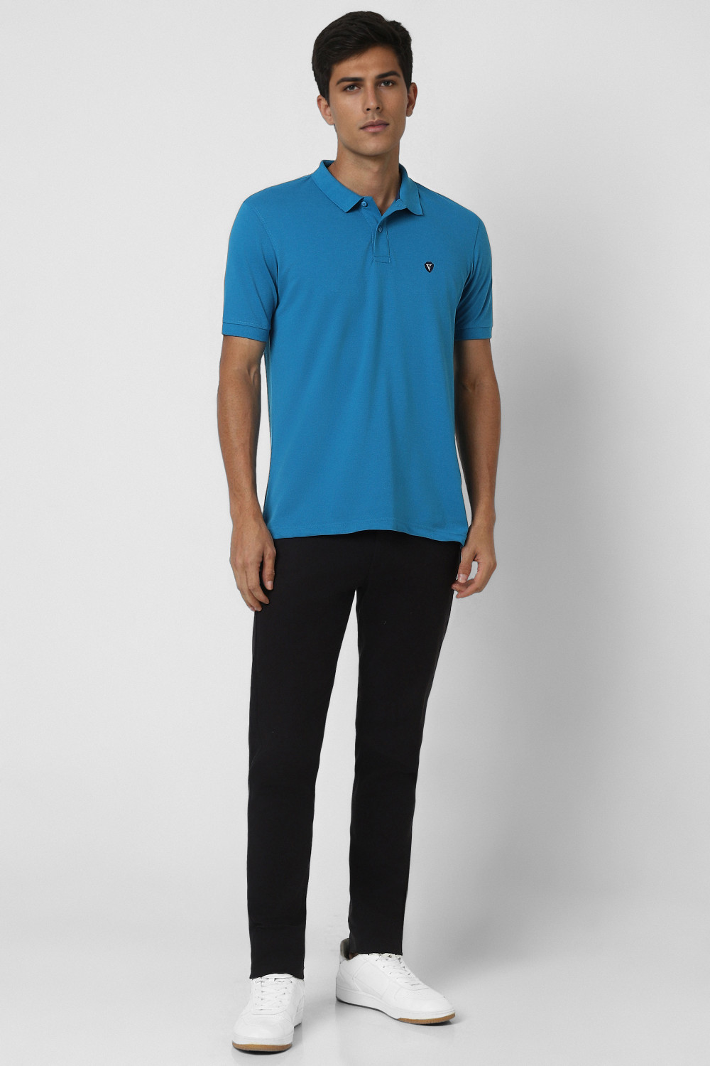 Image of VAN HEUSEN SPORT Self Design Men Polo Neck Blue T-Shirt