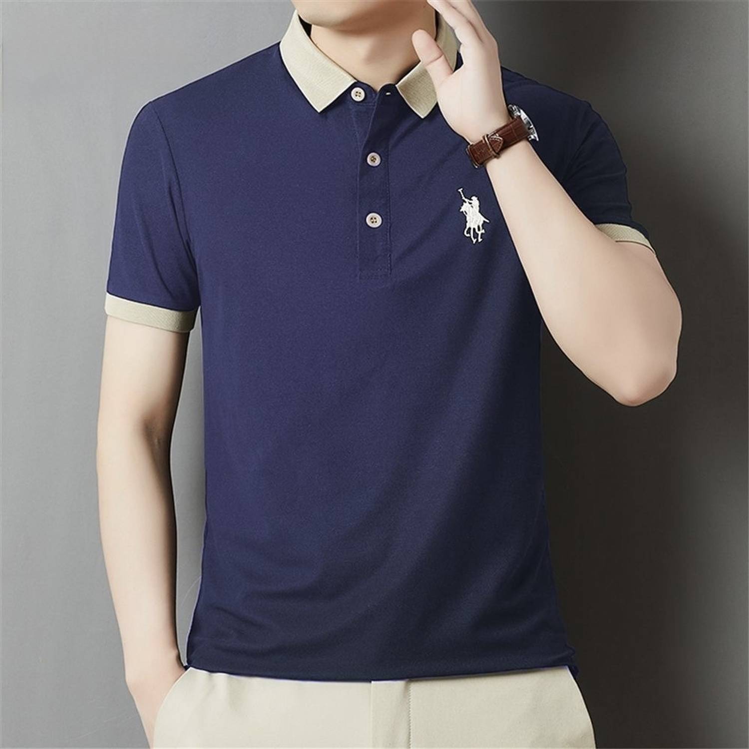 Kesar Navy Blue Polo Neck T-Shirt - Image 2