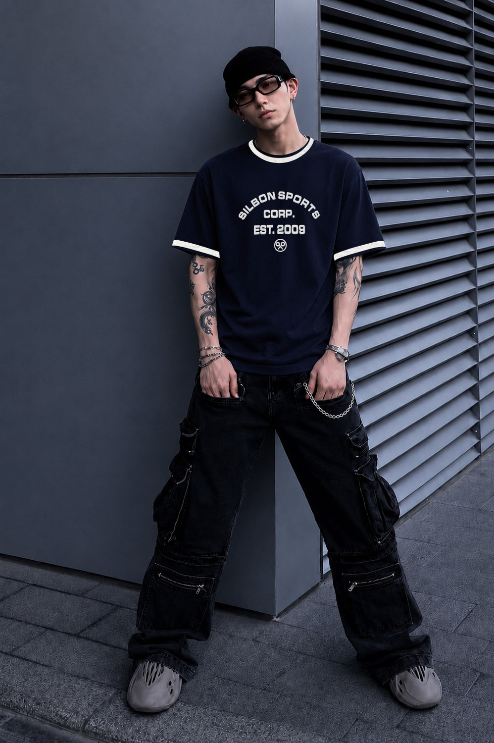 Image of FTX Printed Men Round Neck Navy Blue T-Shirt