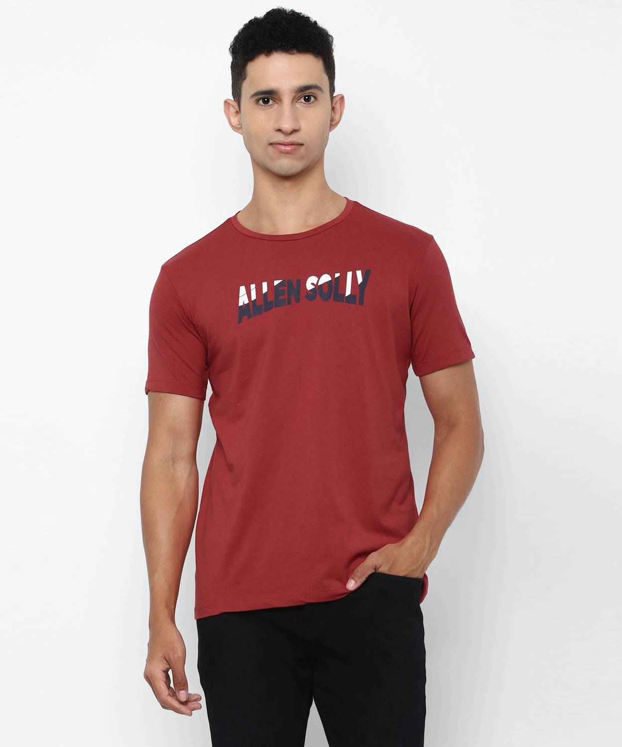 Allen Solly Printed Men Crew Neck Maroon T-Shirt