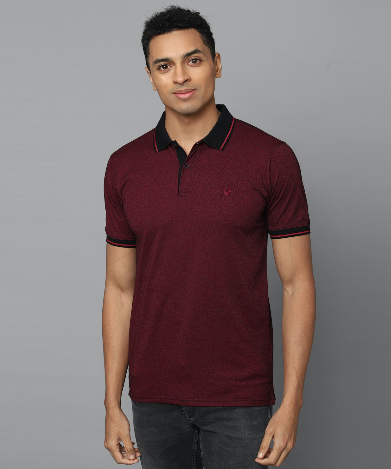 Image of Allen Solly Solid Men Polo Neck Maroon T-Shirt