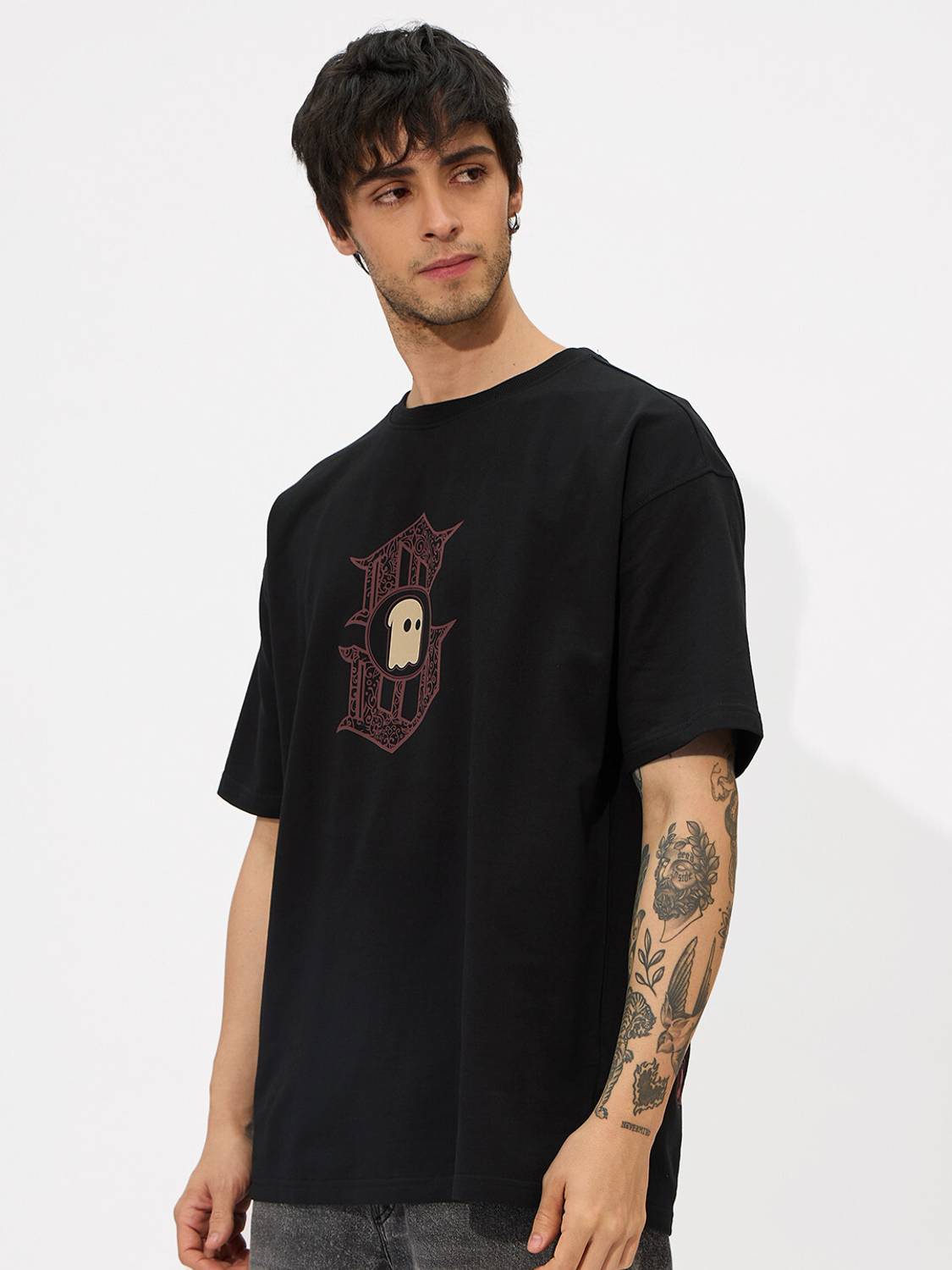 The Souled Store Men Black Round Neck T-Shirt - Image 3