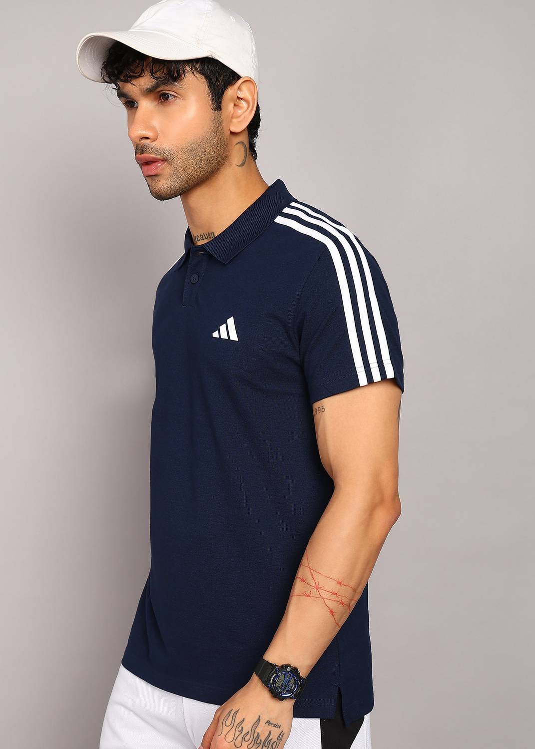 ADIDAS Men Blue Polo Neck T-Shirt - Image 3