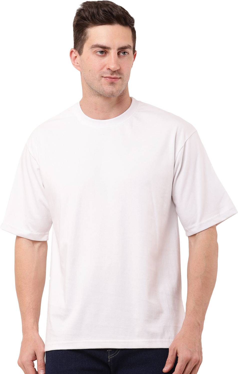 FABULOSITY Men Solid Round Neck Pure Cotton White T-Shirt