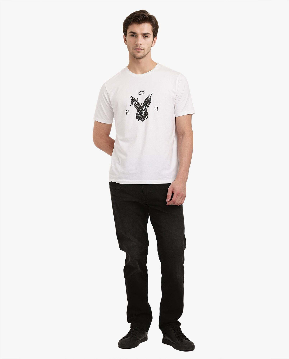 Image of RARE RABBIT Graphic Print Men Crew Neck White T-Shirt