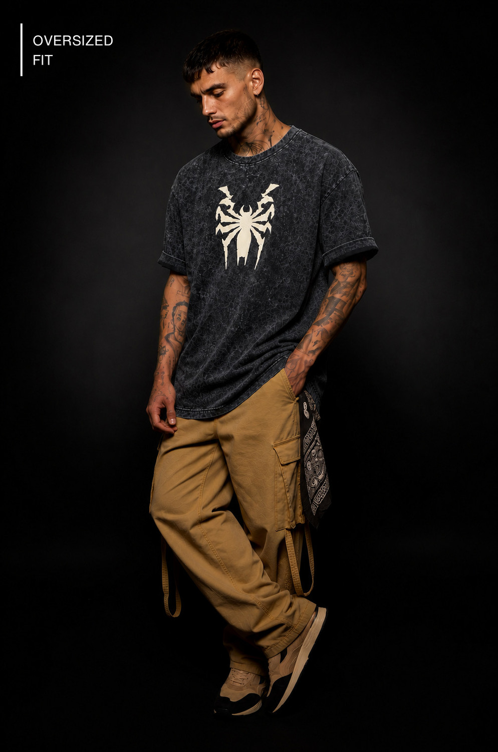 Image of Woops studio! Printed Men Round Neck Black, Red T-Shirt