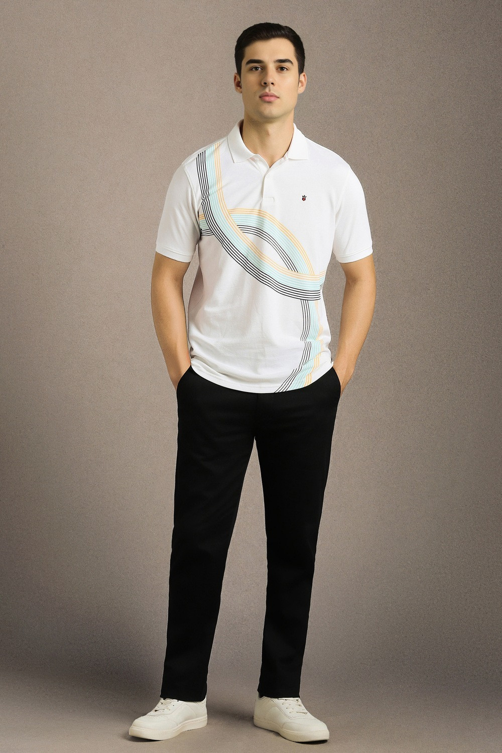 Image of LOUIS PHILIPPE Solid Men Polo Neck White T-Shirt