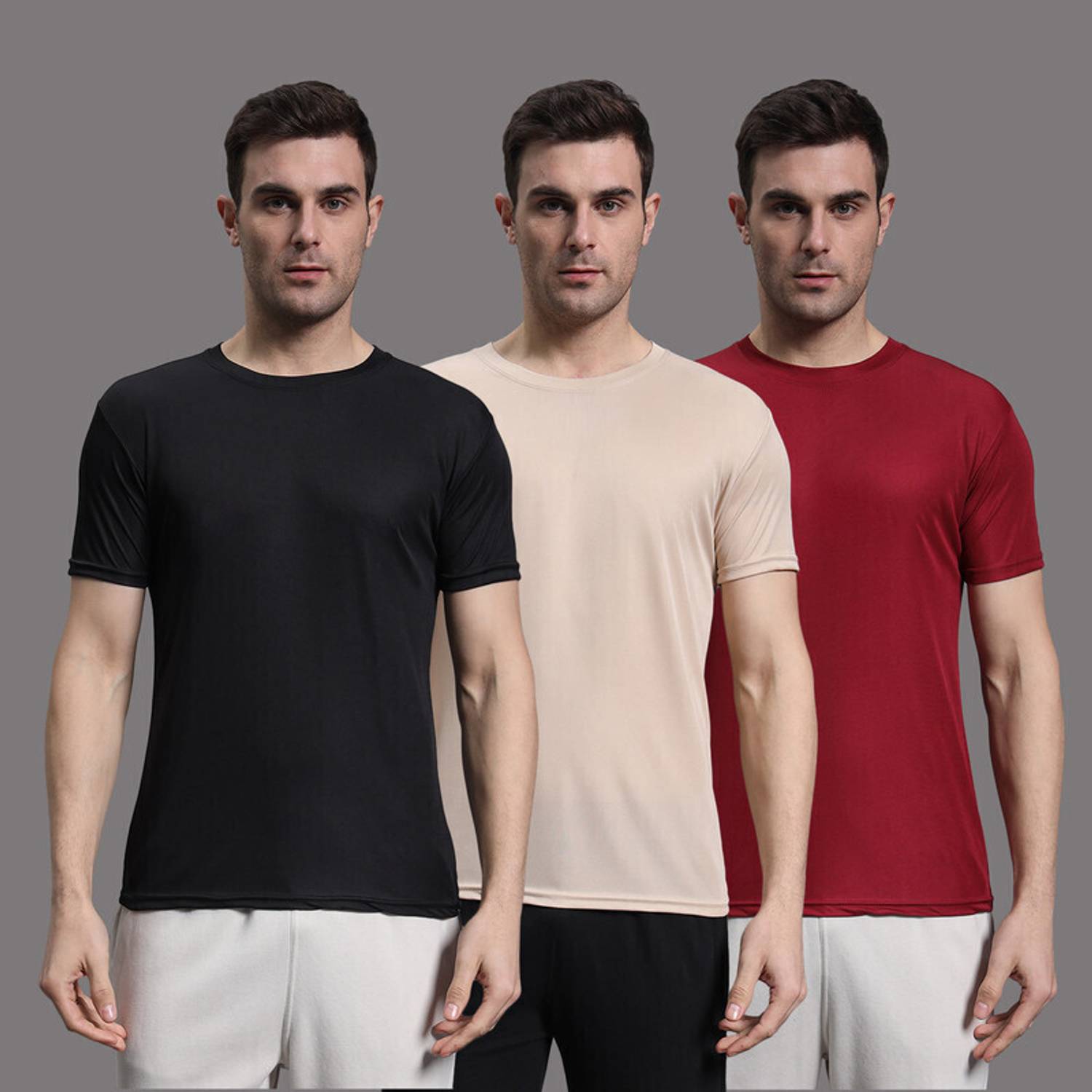 InkTees Pack of 3 Men Solid Round Neck Polyester Multicolor T-Shi