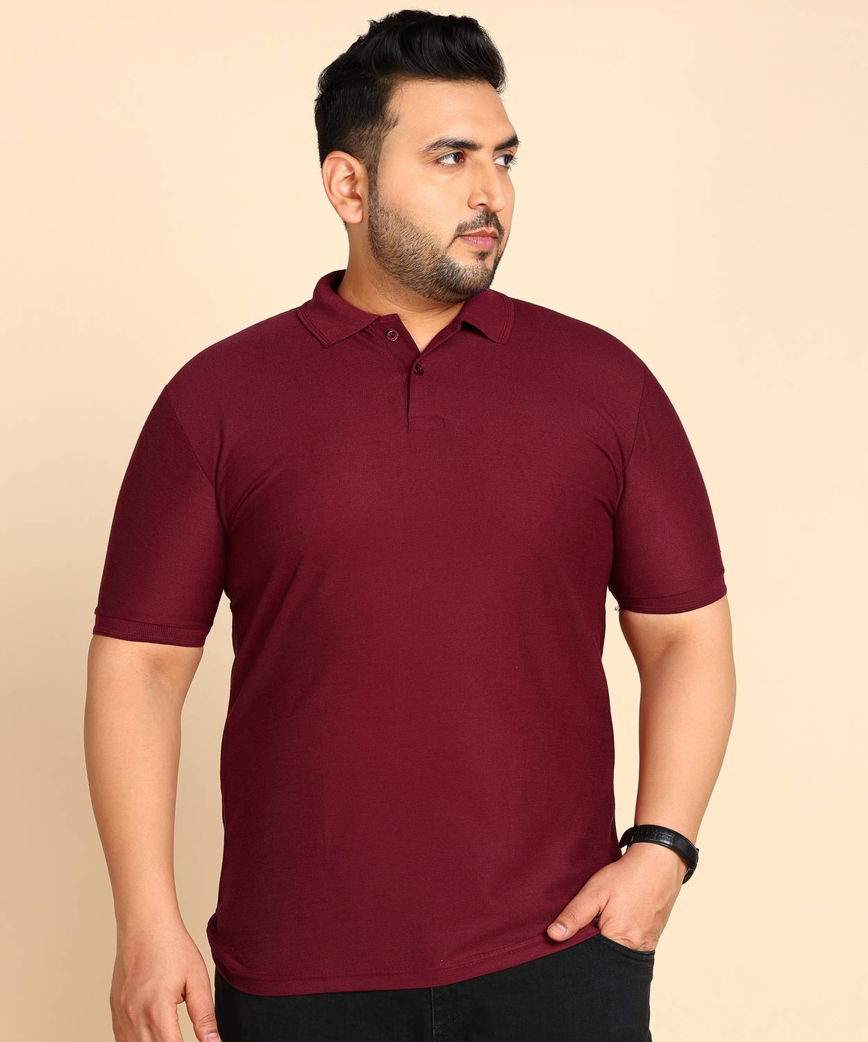 METRONAUT PLUS Plus Size Men Solid Polo Neck Polycotton Maroon T-