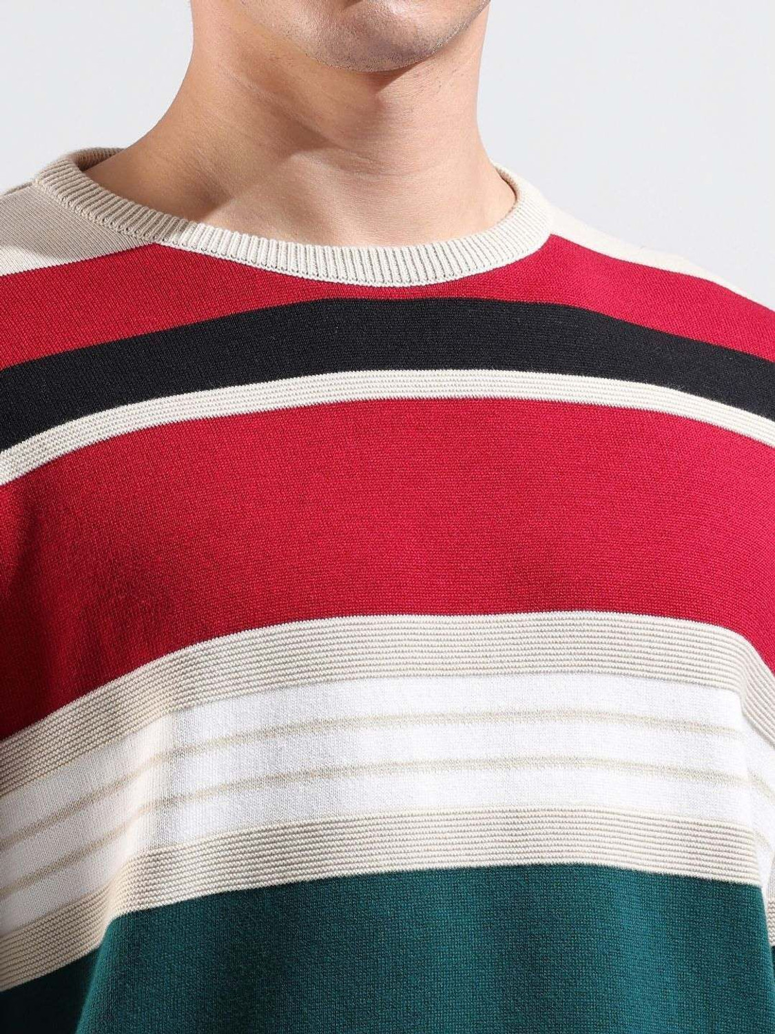 Image of The Indian Garage Co. Striped Men Crew Neck Multicolor T-Shirt
