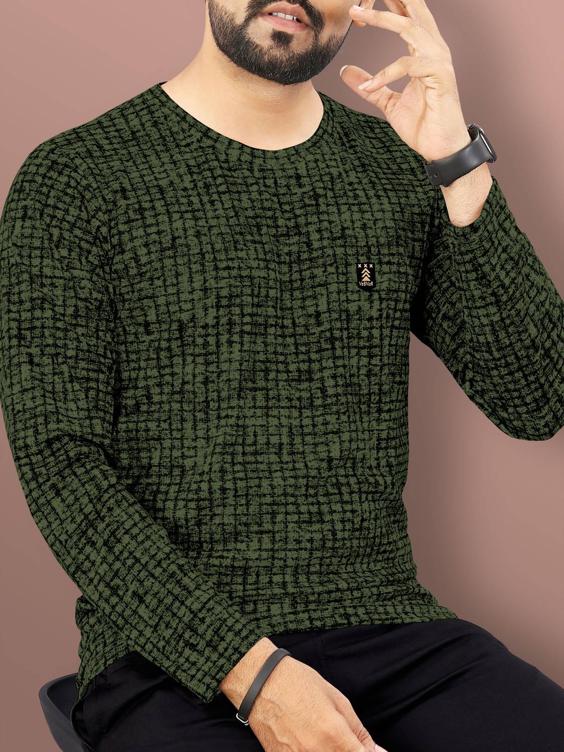 VeBNoR Men Printed Round Neck Polycotton Green T-Shirt
