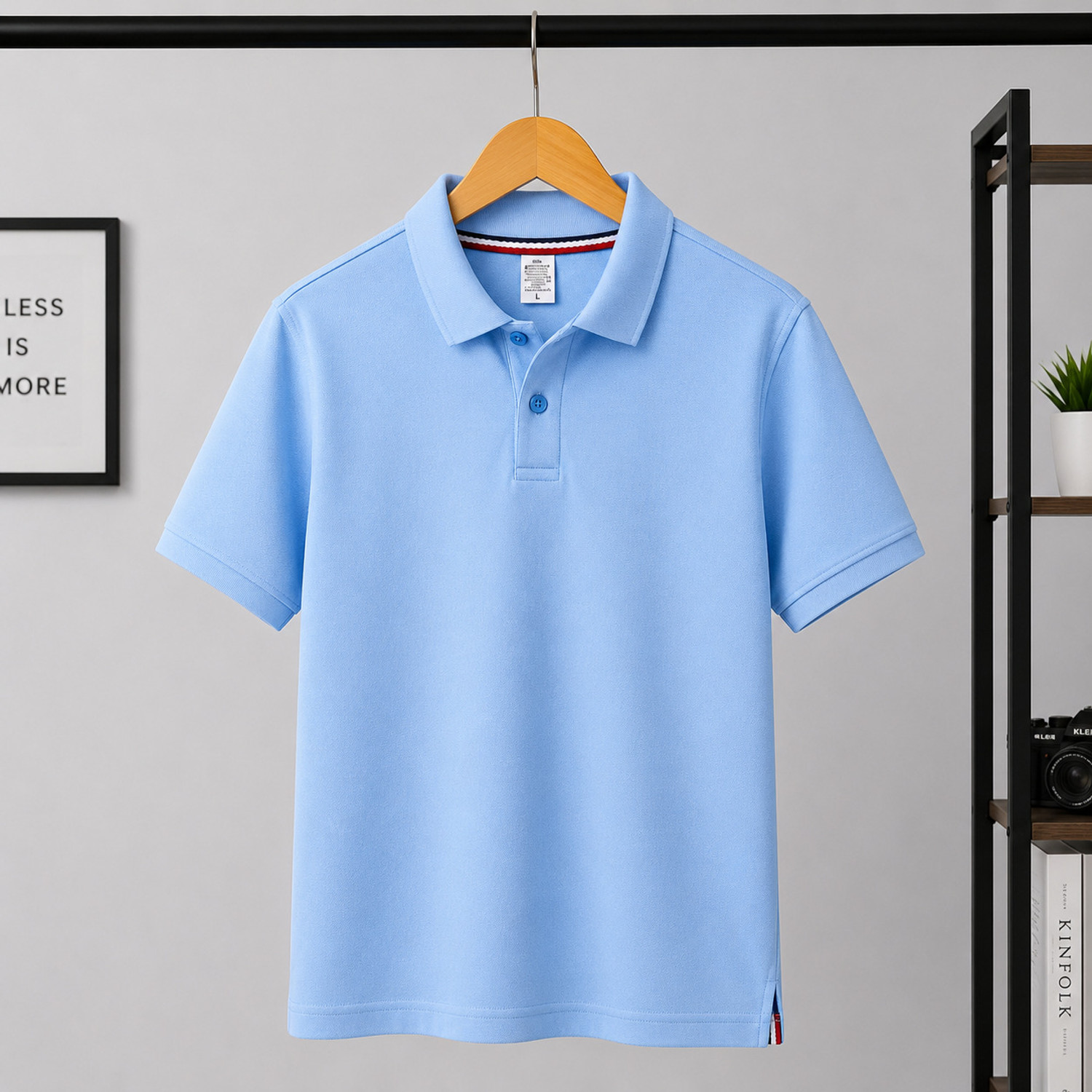 Image of tshirt Solid Men Polo Neck Light Blue, White T-Shirt