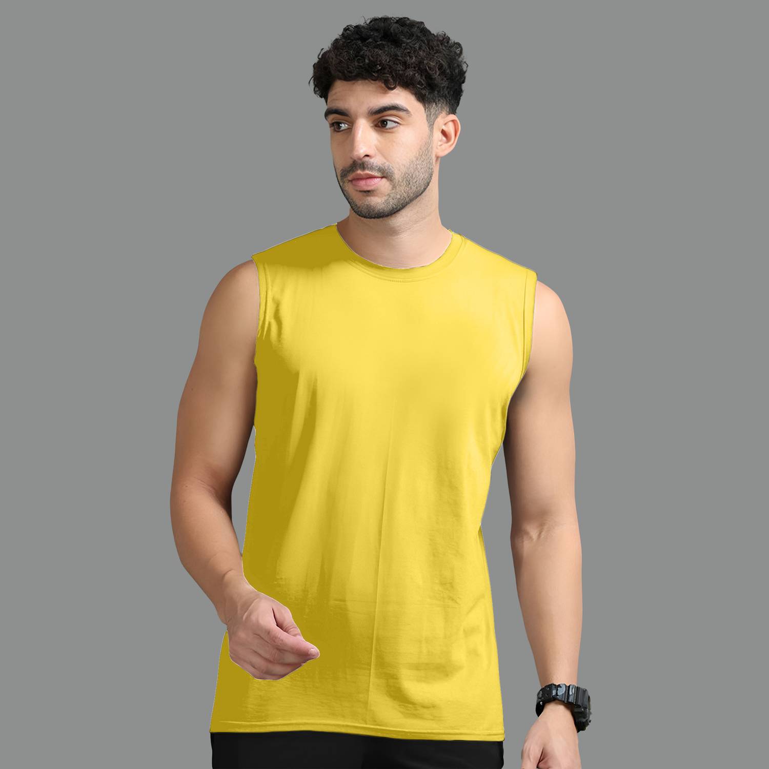 Adorbs Solid Men Round Neck Yellow T-Shirt