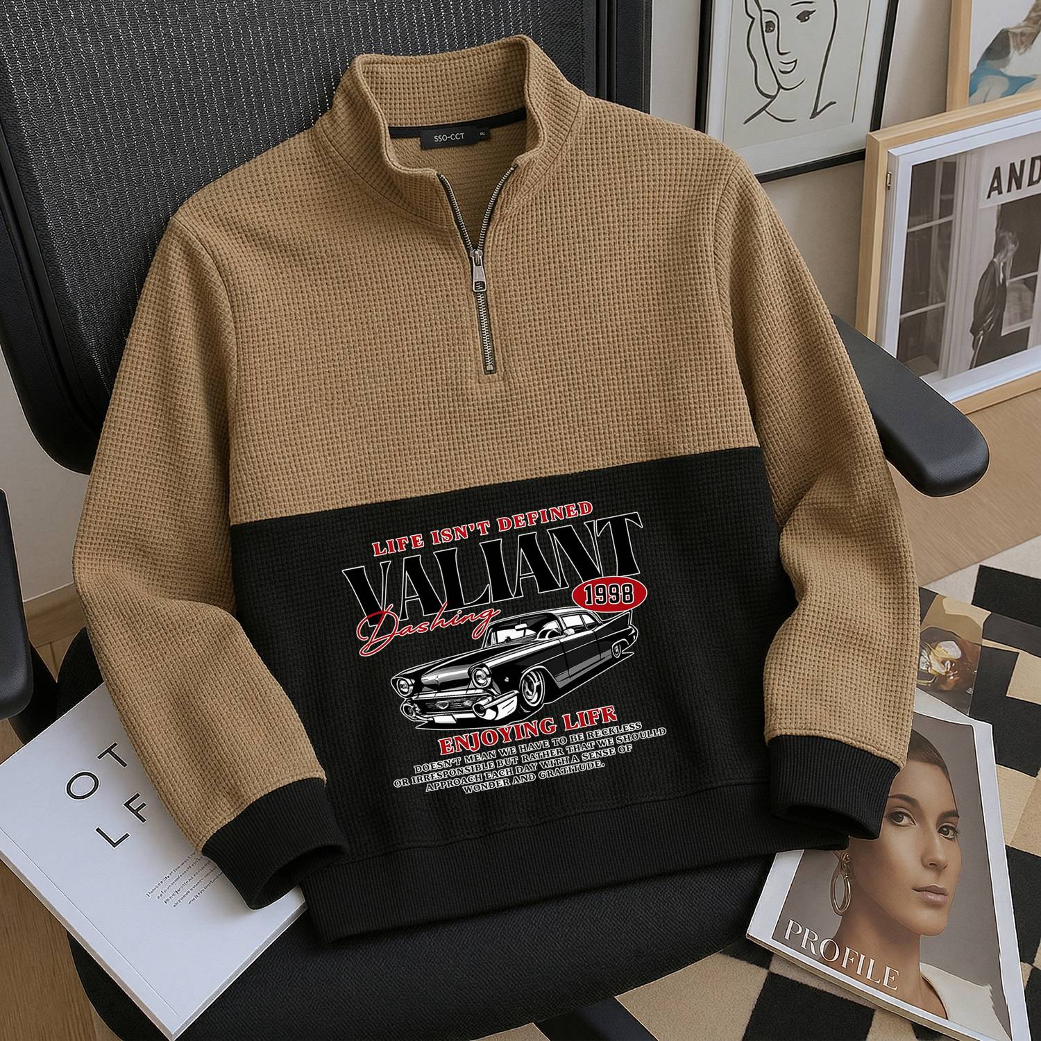 Chain Link Printed Men Zip Neck Brown T-Shirt - Buy Chain Link