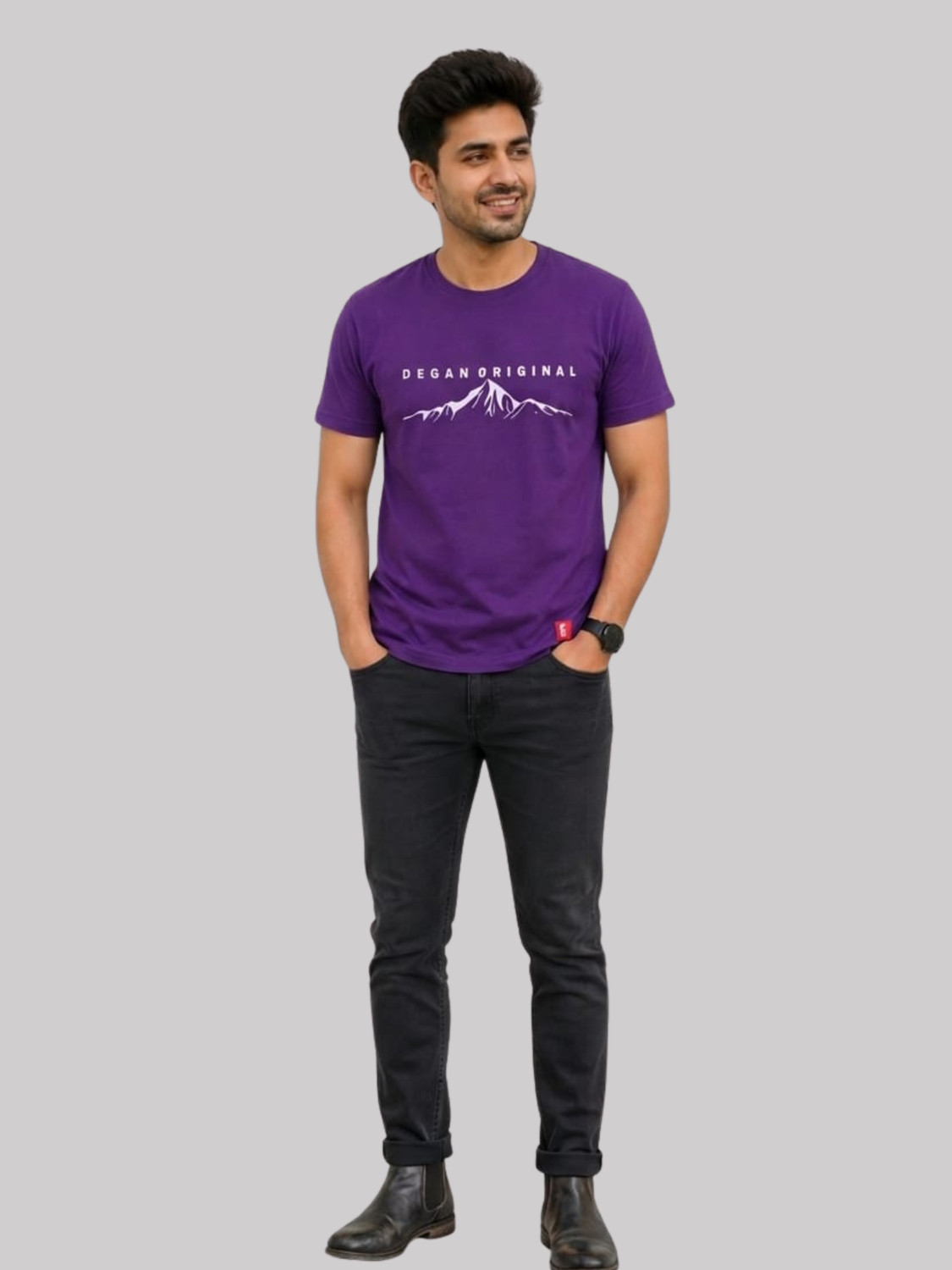 Image of Degan Boutique Men Graphic Print Round Neck Pure Cotton Purple T-Shirt