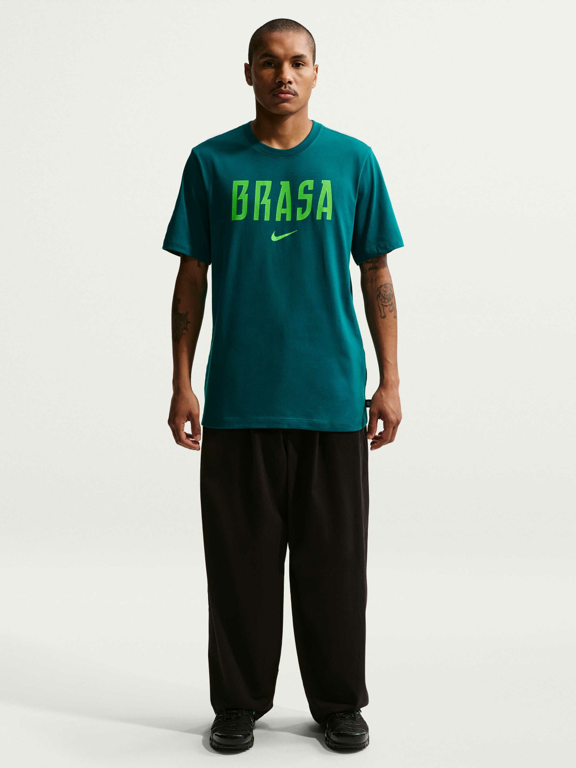 Image of NIKE Official FIFA World Cup Brazil Jersey Men Solid, Typography Crew Neck Pure Cotton Green T-Shirt