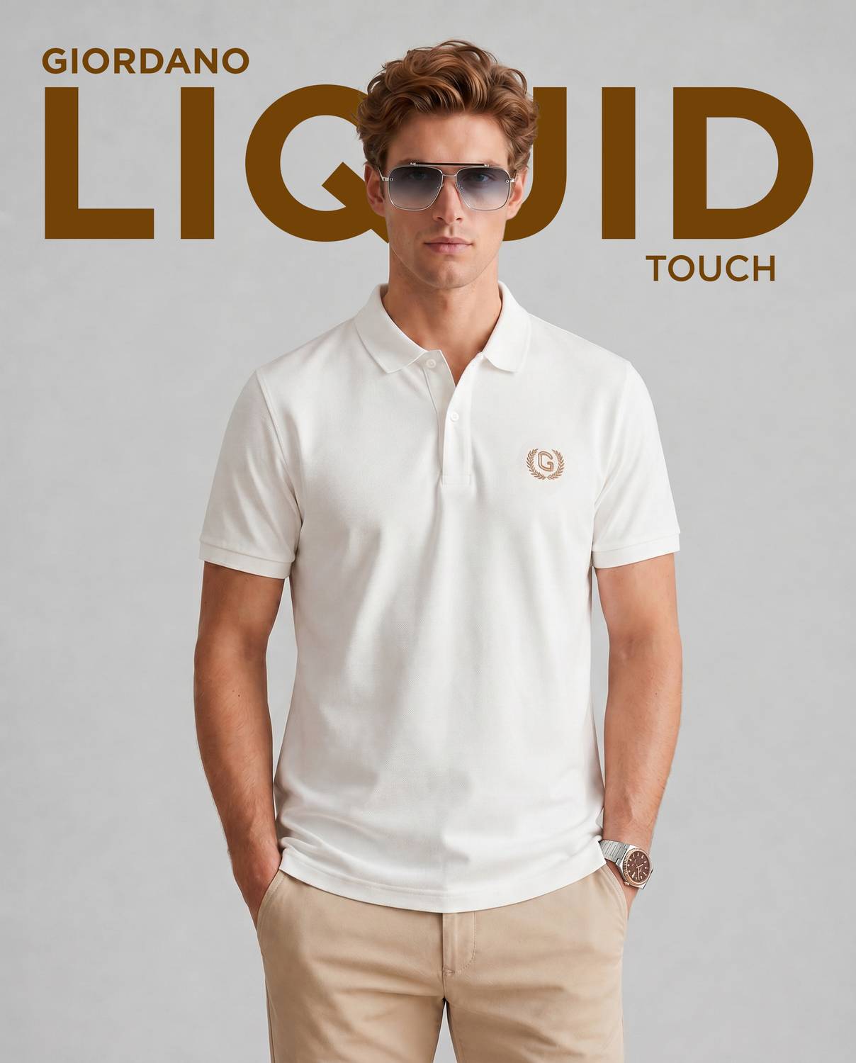 GIORDANO Printed Men Polo Neck White T-Shirt